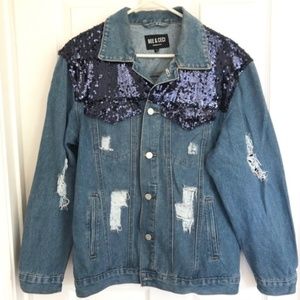 Bee & Ceci Oversized Sequin Denim Jacket